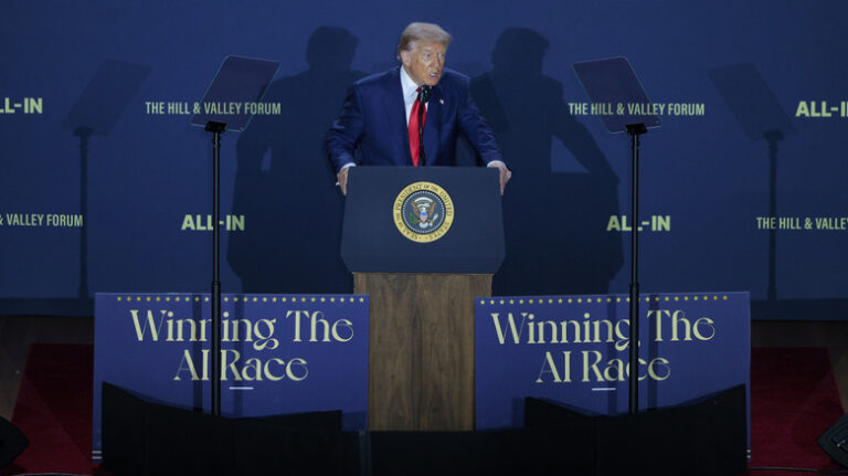 President Donald Trump during an AI-themed event.